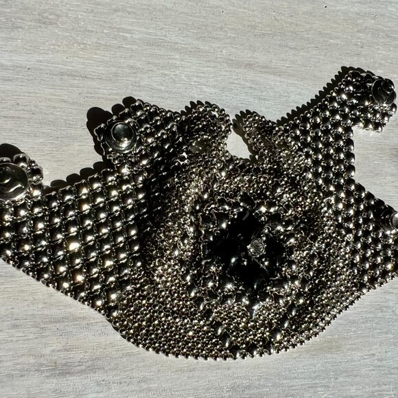 Gorgeous Unique Surgio Gutierrez Liquid Metal & Onyx Framed Zircon Bracelet - Picture 10 of 15